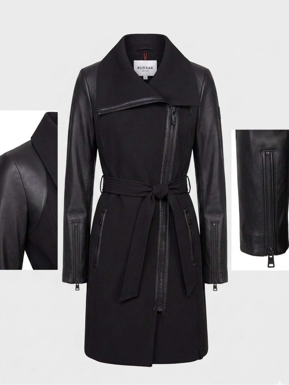 Rudsak Jackets & Coats | Rudsak Black Mixed-Media Trench Coat $500